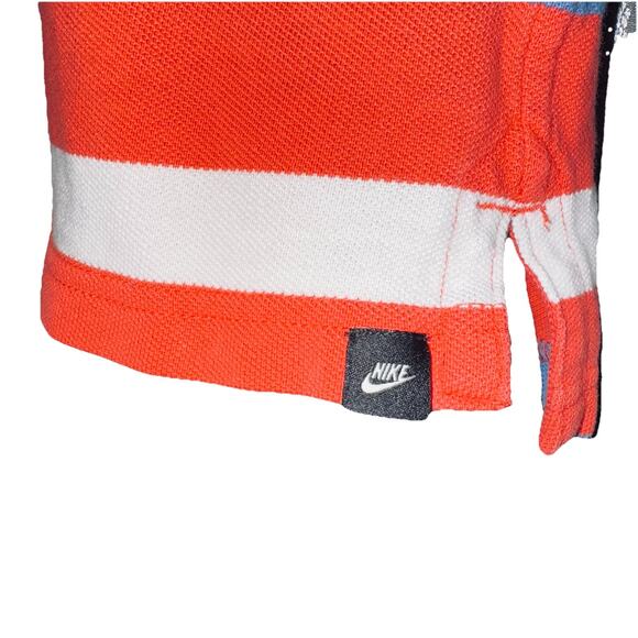 Nike Sportswear Men LG Red Blue White Stripe Polo Shirt Pinwheel Logo Cotton - Picture 4 of 8